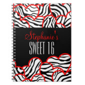 Stijlvolle Red Sweet 16 Zebra Heart Design Naam Notitieboek (Voorkant)