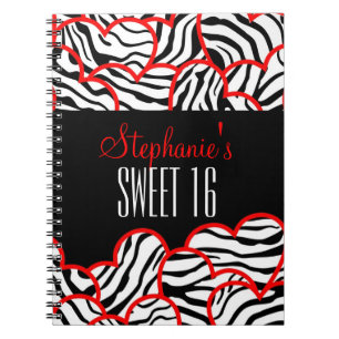 Stijlvolle Red Sweet 16 Zebra Heart Design Naam Notitieboek