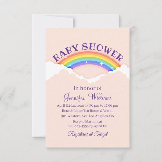 stijlvolle regenboog en roze baby shower kaart (Voorkant)