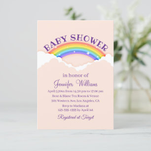 stijlvolle regenboog en roze baby shower kaart