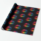 Stijlvolle regenboog glitter lippen patroon zwart cadeaupapier (Uitgerold)