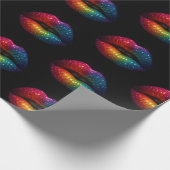 Stijlvolle regenboog glitter lippen patroon zwart cadeaupapier (Hoek)