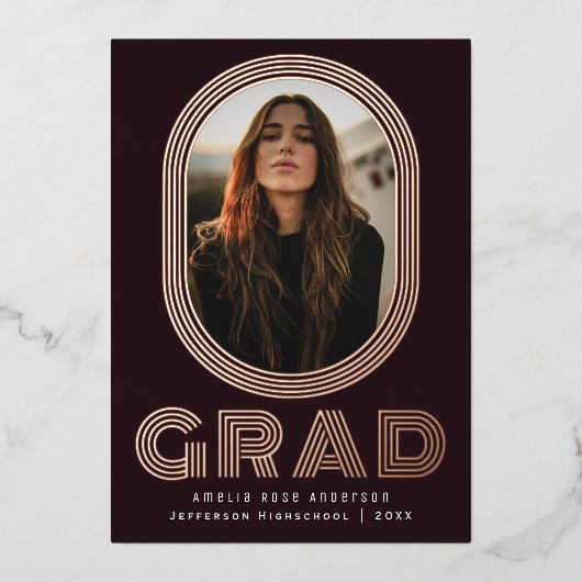 Stijlvolle Retro Afstuderen Fotoaankondiging Folie Uitnodiging (Voorkant)