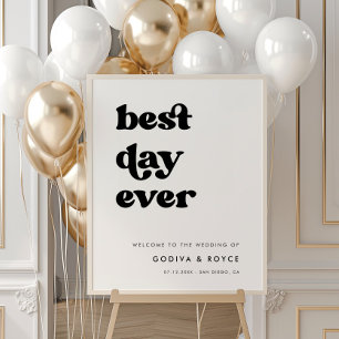 Stijlvolle retro beste dag ooit bruiloft welkom poster