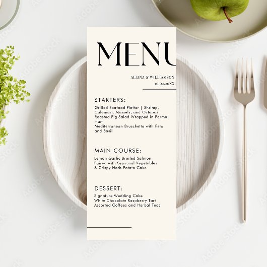 Stijlvolle retro black minimal Let's eat wedding M Menu