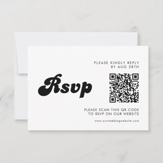 Stijlvolle Retro Black & White Wedding QR-code RSVP Kaartje (Voorkant)