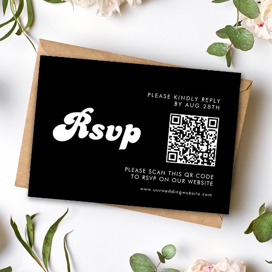 Stijlvolle Retro Black & White Wedding QR-code RSVP Kaartje