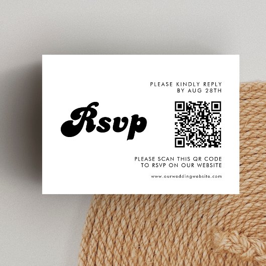 Stijlvolle Retro Black & White Wedding QR-code RSVP Kaartje