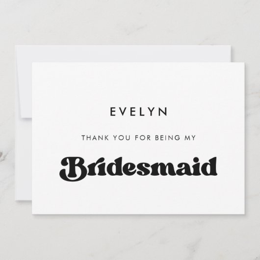 Stijlvolle retro bruidsmeisje dank u tekst kaart (Voorkant)