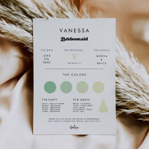 Stijlvolle retro bruidsmeisje info kaart