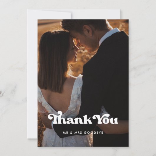 Stijlvolle retro bruiloft dank u fotokaart aankondiging (Voorkant)