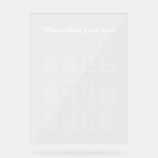 Stijlvolle retro bruiloft zitgrafiek Duidelijk tek Acryl Bord (Voorkant)