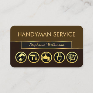Stijlvolle Retro Bruine Shades Gouden Handyman Too Visitekaartje