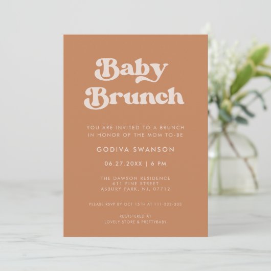 Stijlvolle retro bruine suiker Baby Brunch Kaart (Staand voorkant)
