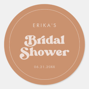 Stijlvolle retro bruine suiker Bruidsdouche Ronde Sticker