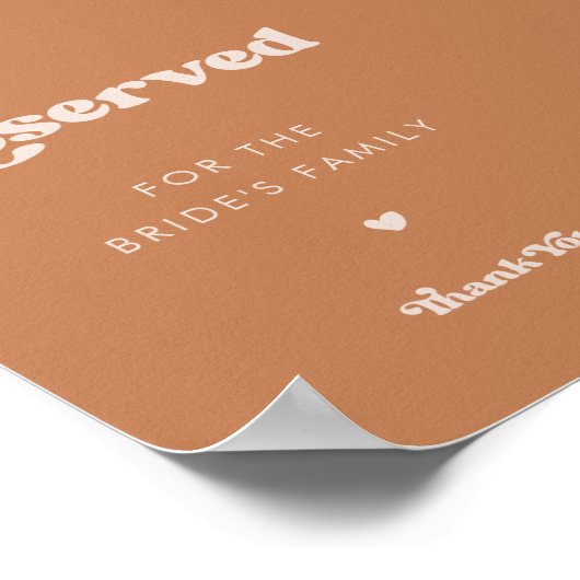 Stijlvolle retro bruine suiker bruiloft gereservee poster (Hoek)