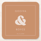 Stijlvolle retro bruine suiker bruiloft kartonnen onderzetters (Voorkant)