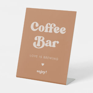 Stijlvolle retro bruine suiker bruiloft koffie bar reclamebord met voetstuk