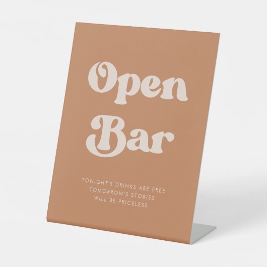 Stijlvolle retro bruine suiker bruiloft open bar reclamebord met voetstuk (Voorkant)