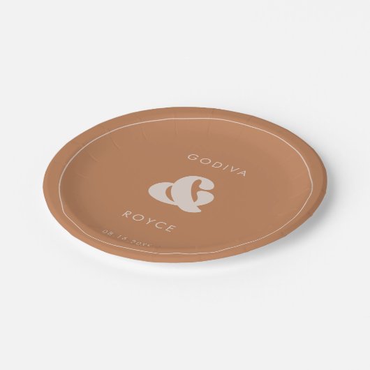 Stijlvolle retro bruine suiker bruiloft papieren bordje (Gekanteld)