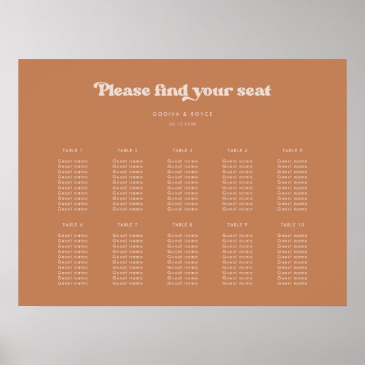 Stijlvolle retro Bruine suiker Bruiloft zitgrafiek Poster (Voorkant)