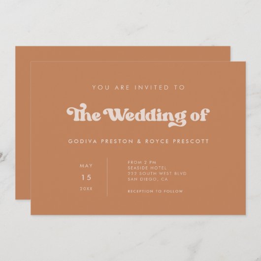 Stijlvolle retro bruine suiker Eenvoudige bruiloft Kaart (Voorkant / Achterkant)