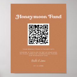 Stijlvolle retro Bruine suiker Honeymoon fonds QR  Poster