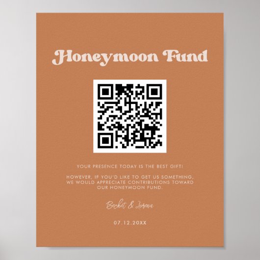 Stijlvolle retro Bruine suiker Honeymoon fonds QR  Poster (Voorkant)