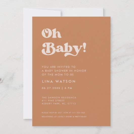 Stijlvolle retro bruine suiker Oh Baby Kaart (Voorkant)
