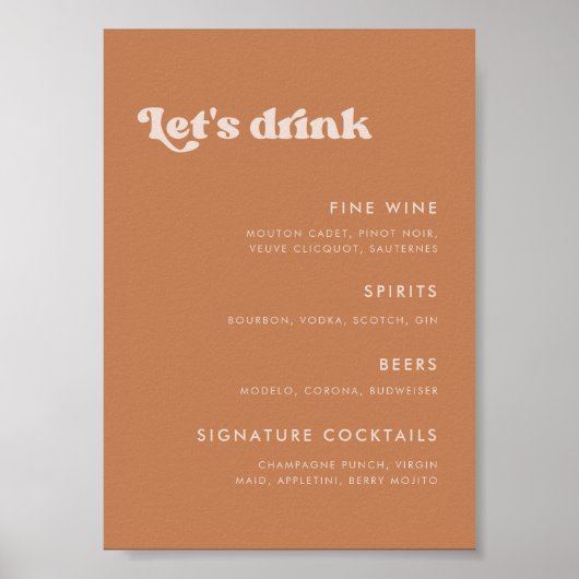 Stijlvolle retro bruine suiker Wedding Bar menu Poster (Voorkant)