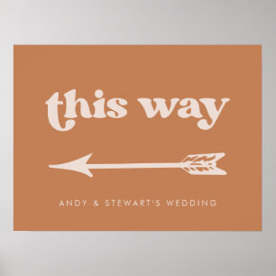 Stijlvolle retro bruine suiker Wedding Direction Poster