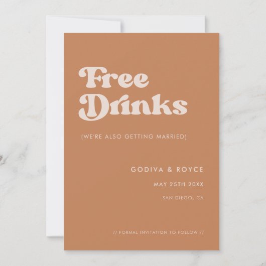 Stijlvolle retro bruine suikervrije drinken save the date (Voorkant)