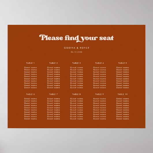 Stijlvolle retro Burnt Sinaasappel Bruiloft zitgra Poster (Voorkant)