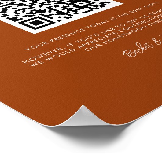 Stijlvolle retro Burnt Sinaasappel Honeymoon fonds Poster (Hoek)