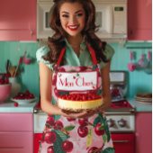 Stijlvolle retro 'Cherry Pop' roze gepersonaliseer Schort