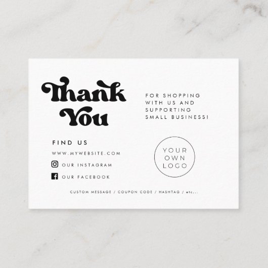 Stijlvolle retro Dank u pakket bijsluiter Visitekaartje (Achterkant)