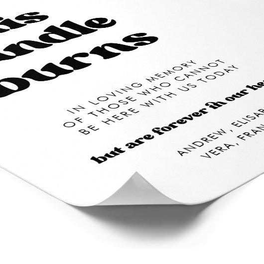 Stijlvolle retro Deze Kaars brandt Bruiloft Memori Poster (Hoek)