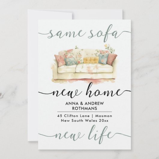 Stijlvolle Retro Dezelfde Bank Nieuwe Huis Bloemen Aankondiging (Voorkant)