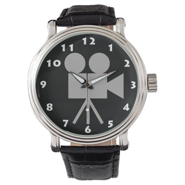 STIJLVOLLE RETRO FILMCAMERA MET WITTE NUMMERS HORLOGE (Voorkant)