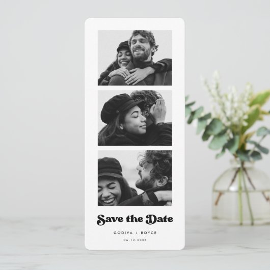 Stijlvolle retro fotostrip De datum opslaan Aankondiging (Staand voorkant)