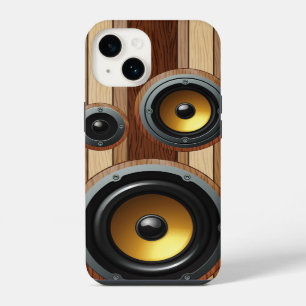 Stijlvolle retro houtstructuur luidsprekers iPhone 14 hoesje