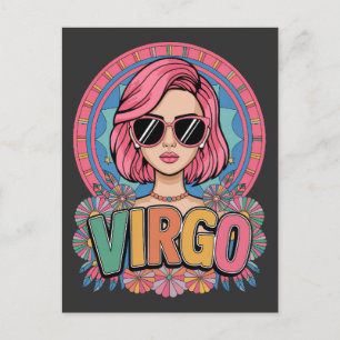 Stijlvolle Retro Maagd Vrouw Zodiac Teken Kleurrij Briefkaart