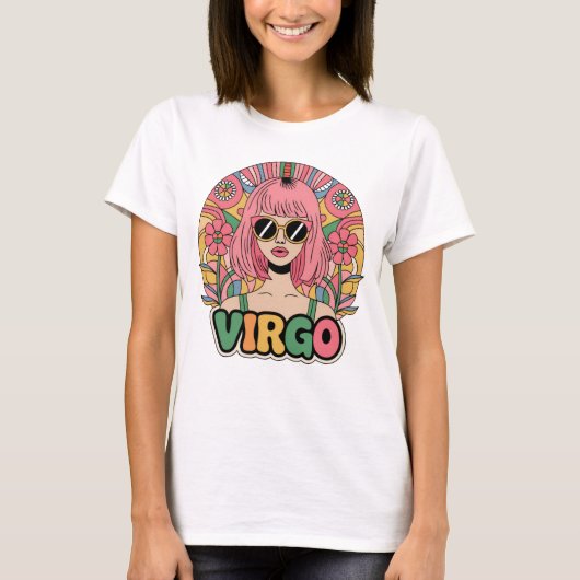 Stijlvolle Retro Maagd Vrouw Zodiac Teken Kleurrij T-shirt (Voorkant)
