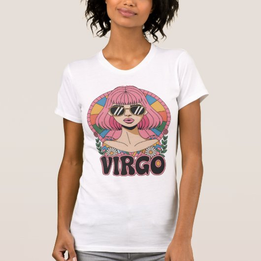Stijlvolle Retro Maagd Vrouw Zodiac Teken Kleurrij T-shirt (Voorkant)