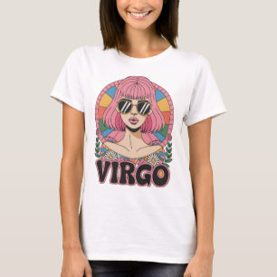 Stijlvolle Retro Maagd Vrouw Zodiac Teken Kleurrij T-shirt