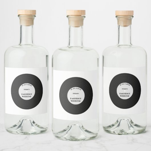 Stijlvolle retro muziek vinyl plaat vrijgezellenfe likeurfles etiket (Flessen)