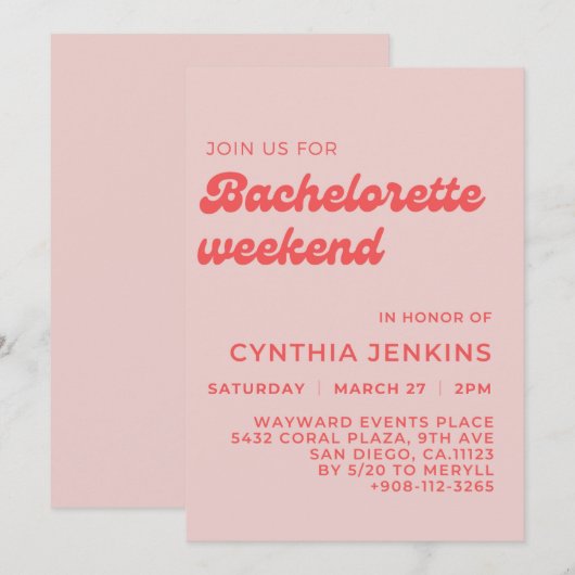 Stijlvolle retro pach roze Bachelorette Party Kaart (Voorkant / Achterkant)