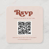 Stijlvolle retro pach roze QR code RSVP respons Informatiekaartje (Voorkant)