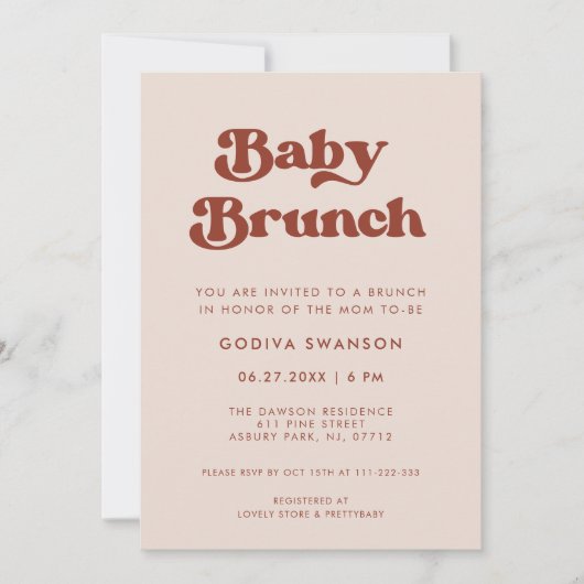 Stijlvolle retro Peach Pink Baby Brunch Kaart (Voorkant)