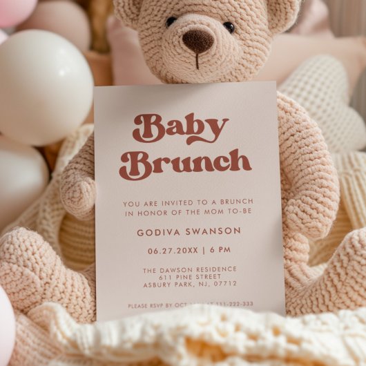 Stijlvolle retro Peach Pink Baby Brunch Kaart